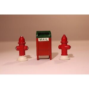 Vintage Lot of 3.  1 Metal Mailbox and 2 Metal Fire Hydrants Miniatures. (K)